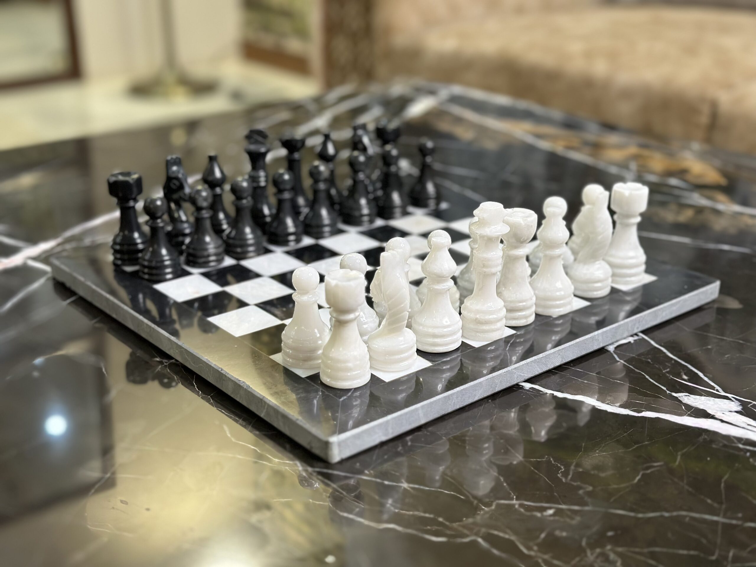 marble chess set black white