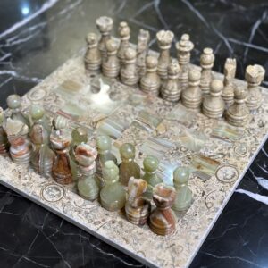marble chess set coral green