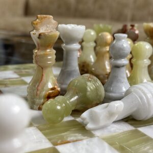 marble chess pieces green white