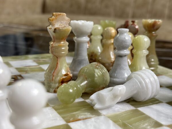 marble chess pieces green white