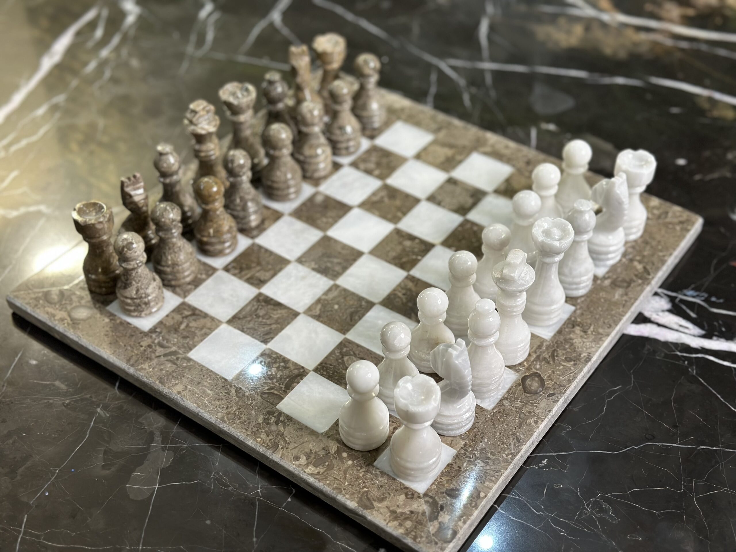 12 Inches Black and White High-Quality Chess Marble Set – Royal